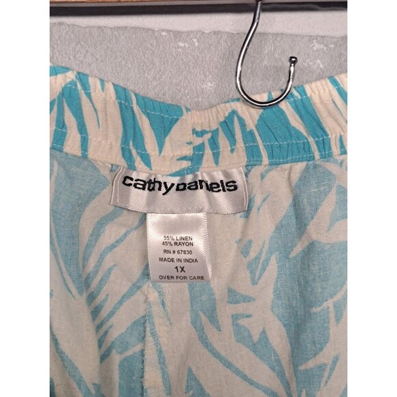 Cathy Daniels Vintage Y2k Womens Tropical Print Wide Leg Crop Linen Pants Size - Picture 5 of 9